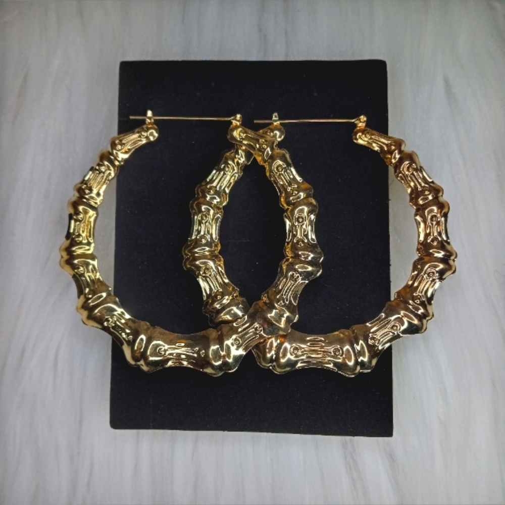 Large Gold Bamboo Hoop Earrings